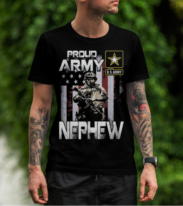 Proud Army Nephew U.S. Army Military Star America Flag Soldier T-Shirt