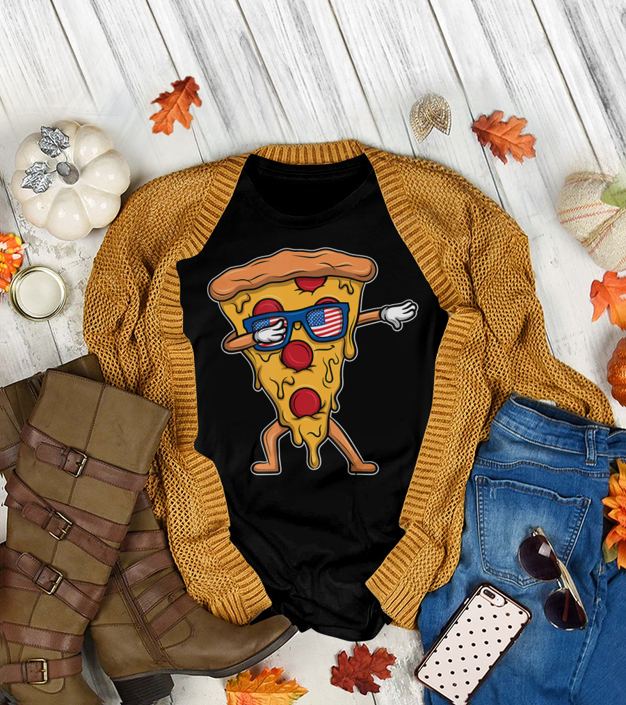 Dabbing Salami Pizza Wearing USA Flag Sunglasses for 4th of July T-Shirt