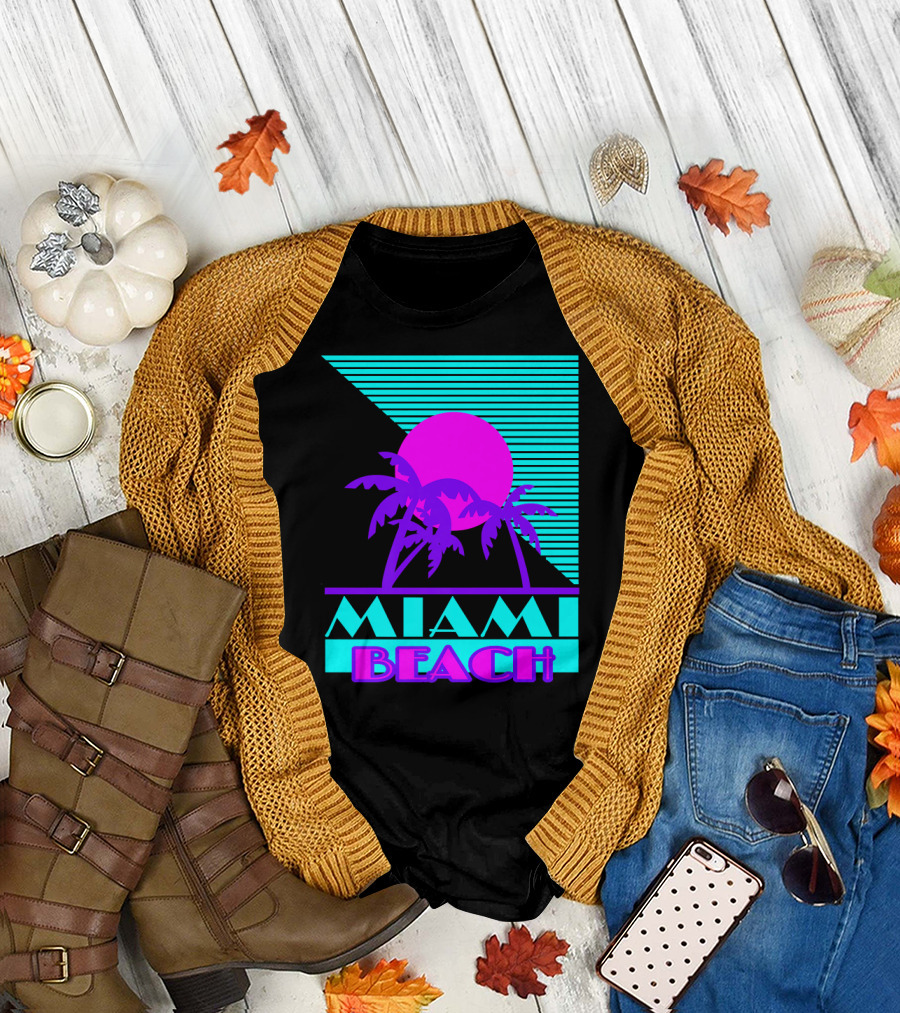 Miami Beach Retro Sun and Palm Trees 80s T-Shirt