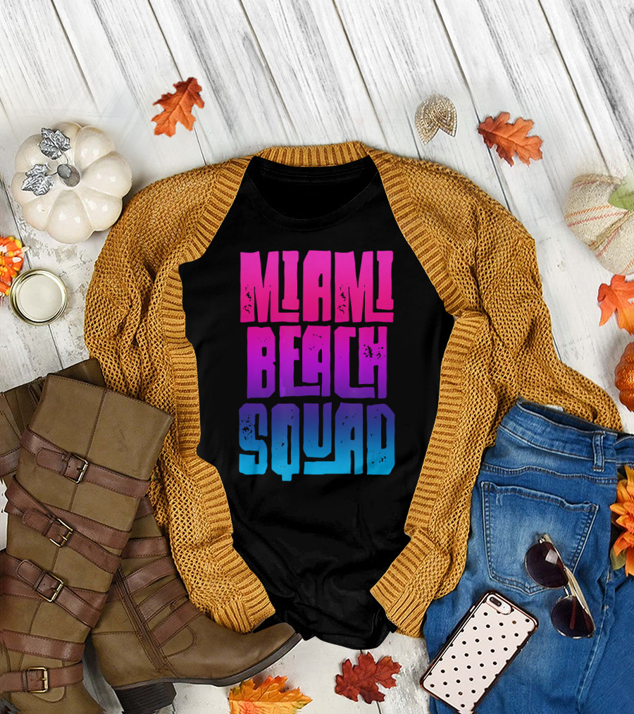 Miami Beach Squad Group Trip Vac Retro Gradient T-Shirt