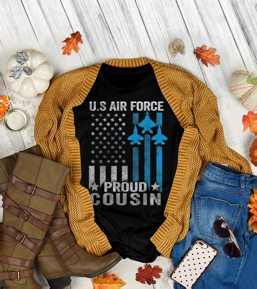 U.S. Air Force Proud Cousin with Fighter Jets and Stars Stripes T-Shirt