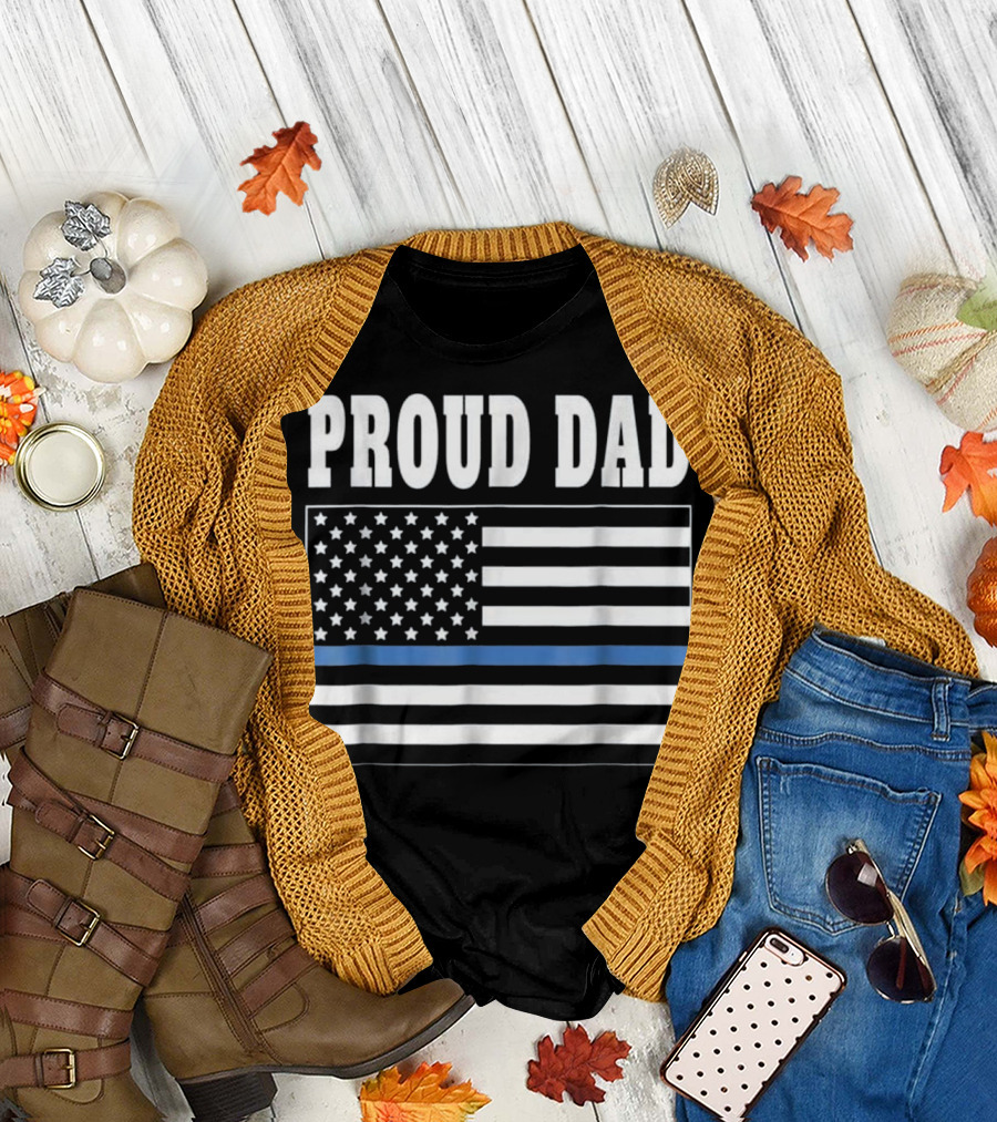 Proud Dad Thin Blue Line Police Officer T-Shirt