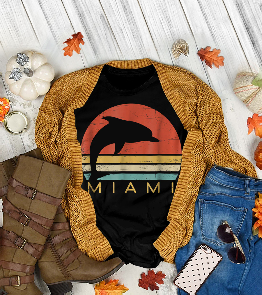 Miami Dolphin Vintage Souvenir Retro Sunset T-Shirt