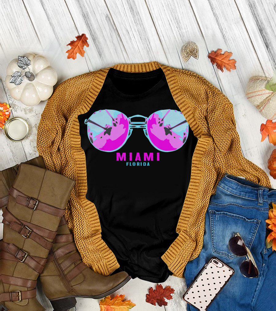 Miami Florida Beach Sunglasses Palms T-Shirt