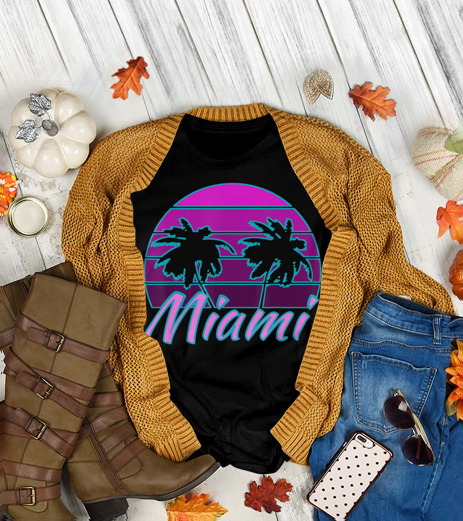 Miami Florida Retro Palms Sunset T-Shirt