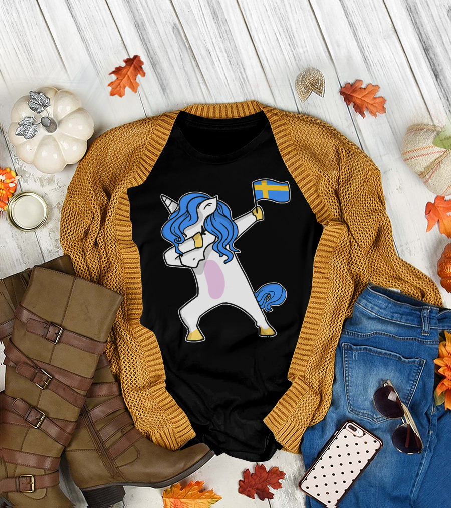 Dabbing Soccer Unicorn with Swedish Flag Sweden Swedish T-Shirt