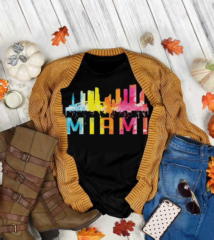 Miami Florida Skyline Watercolor Home State S T-Shirt