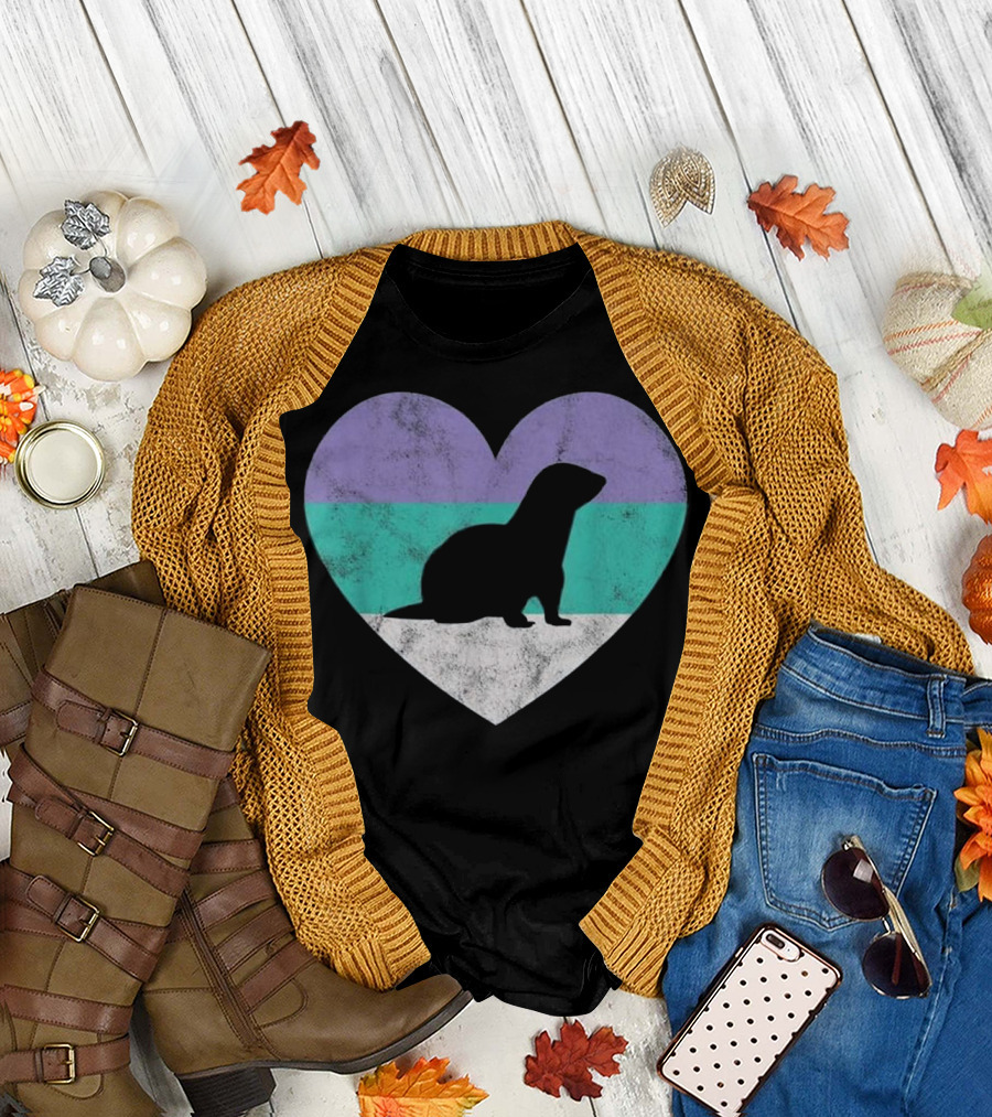 Ferret Heart Silhouette with Genderqueer Pride Colors T-Shirt