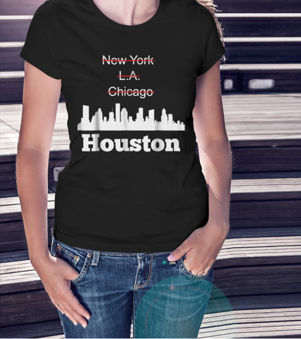 Houston City Skyline New York LA Chicago Crossed Out T-Shirt