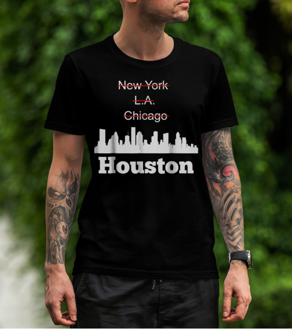 Houston City Skyline New York LA Chicago Crossed Out T-Shirt