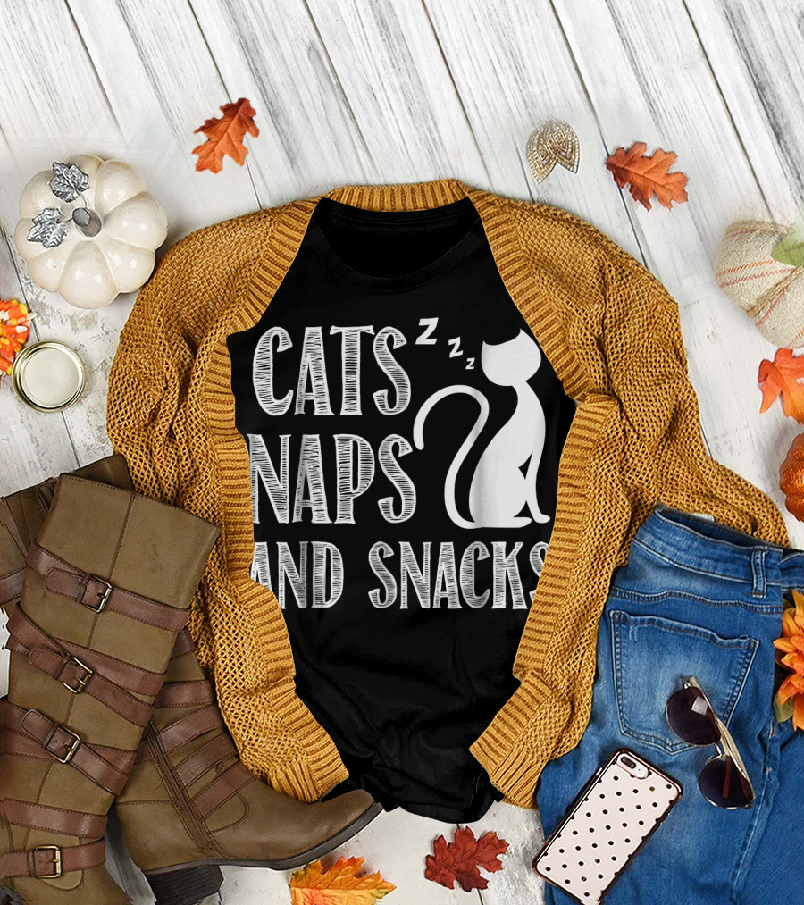 CATS NAPS AND SNACKS With Cat Silhouette and Zzz Symbols T-Shirt