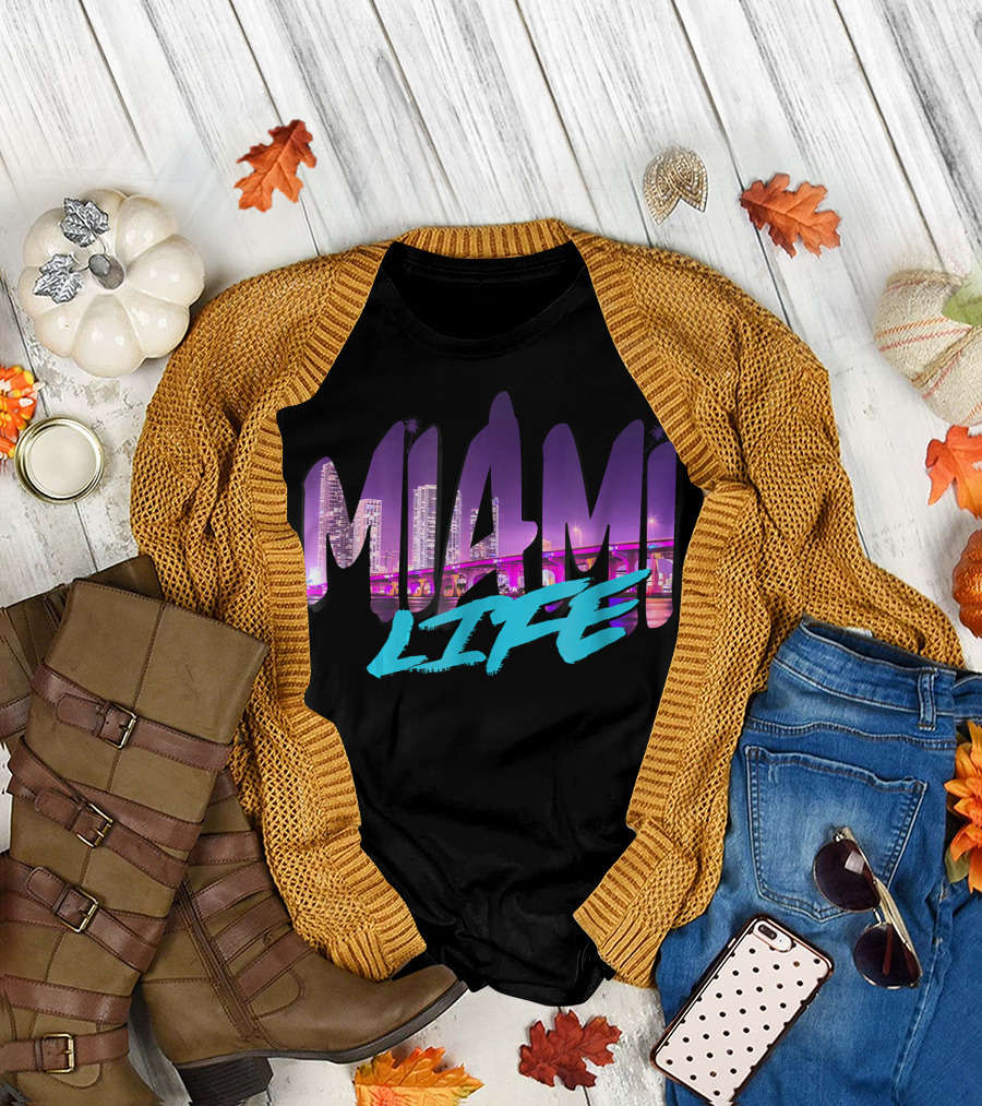 MIAMI LIFE MIAMI Cityscape Night Skyline T-Shirt