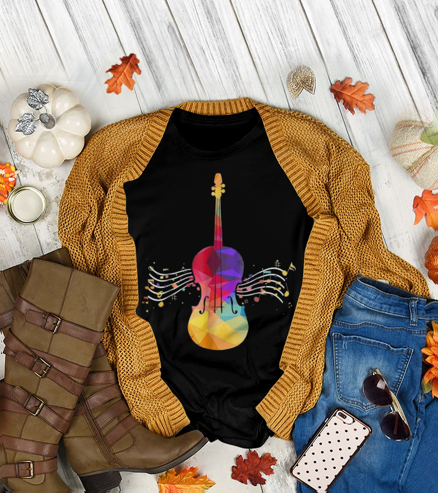 Cello Musical Instrument Colorful Musician Notes T-Shirt
