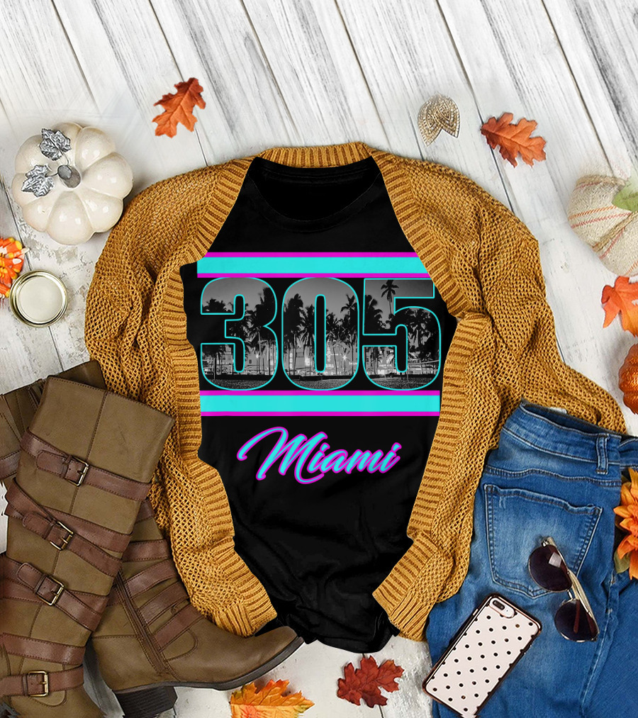 Miami 305 South Beach Retro 80s View T-Shirt