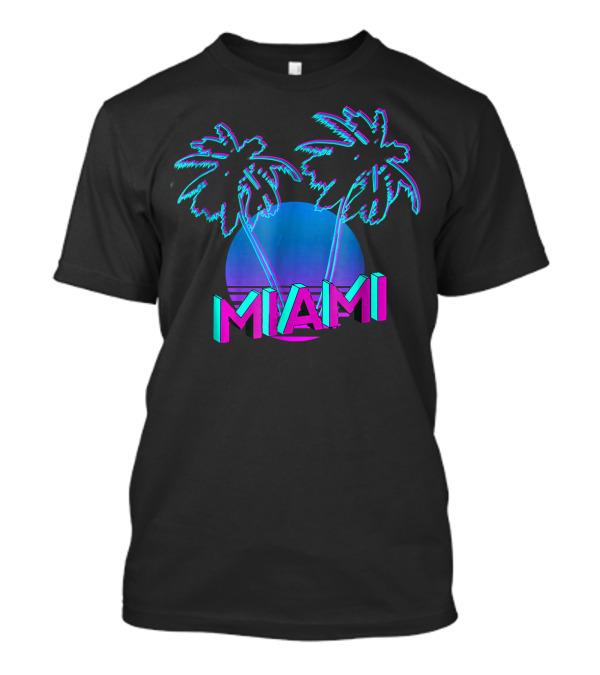 Miami Retro 80s 90s OutRun Vaporware Style With Neon Palm Trees And Sunset T-Shirt