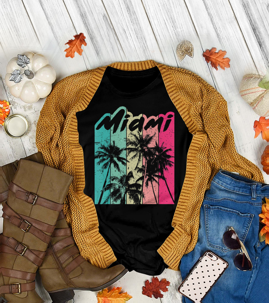 Miami 80's Vintage Retro Palm Trees Tropical Vacation T-Shirt