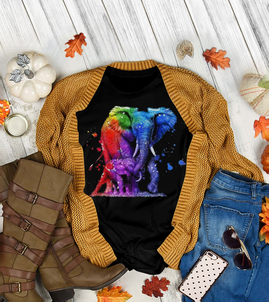 Baby Elephant Mom Elephant Cute Colorful Wh T-Shirt
