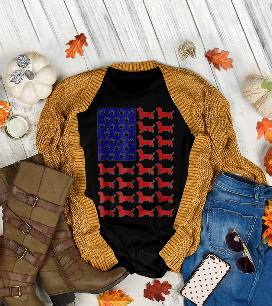 Dachshund Paw Print American Flag Design 4 T-Shirt