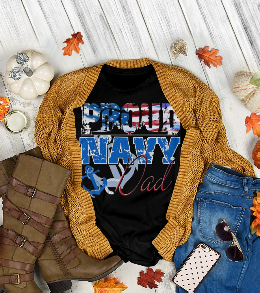 Proud Navy Dad Patriotic Sailor Anchor Flag T-Shirt
