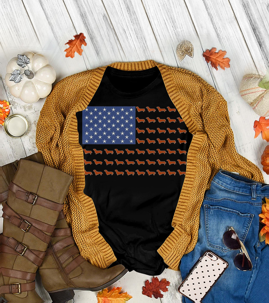 Dachshund USA Flag Funny Wiener Wei T-Shirt