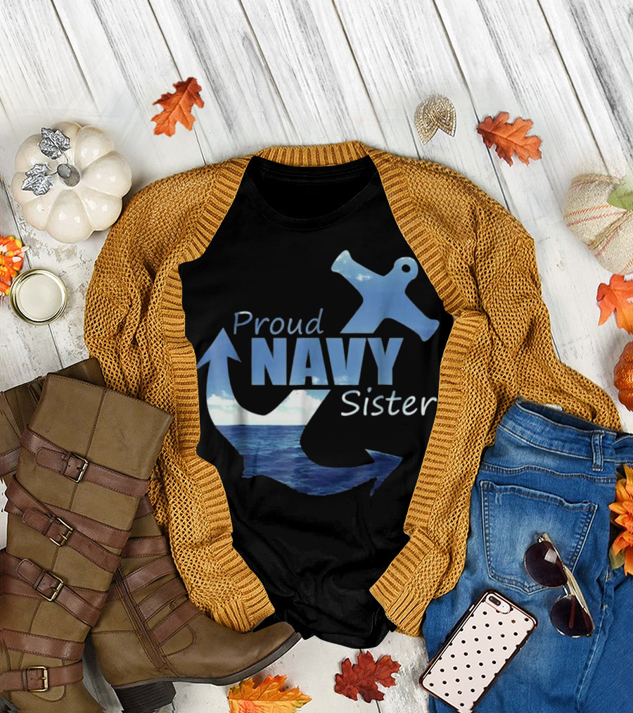 Proud Navy Sister Anchor Ocean T-Shirt