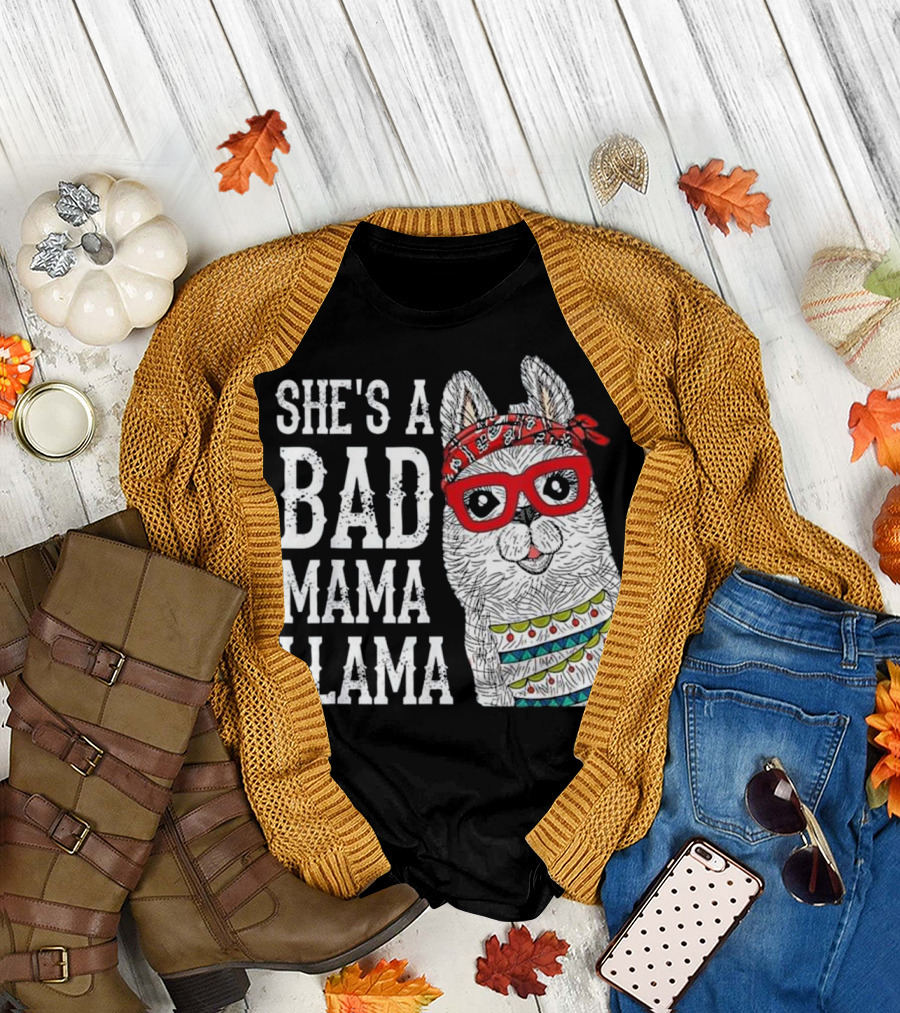 She's a Bad Mama Llama with Red Glasses and Bandana T-Shirt