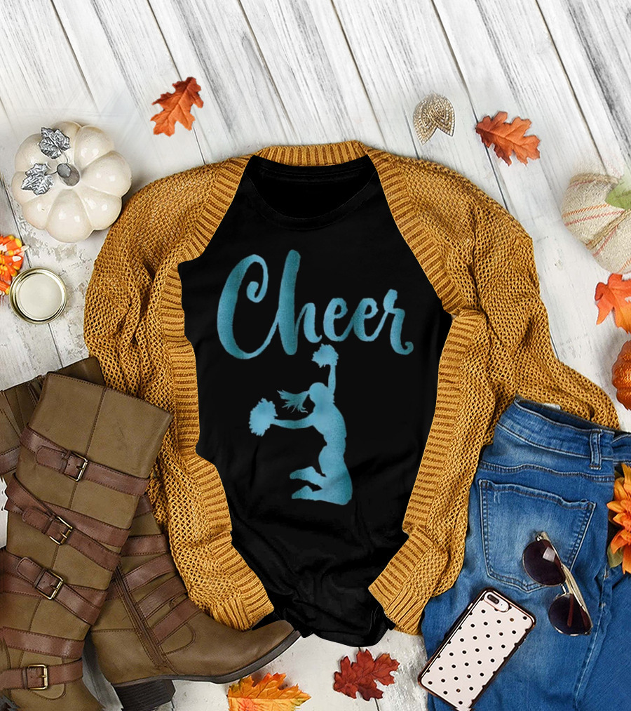 Cheerleading Cheer Teal Script with Cheerleader T-Shirt