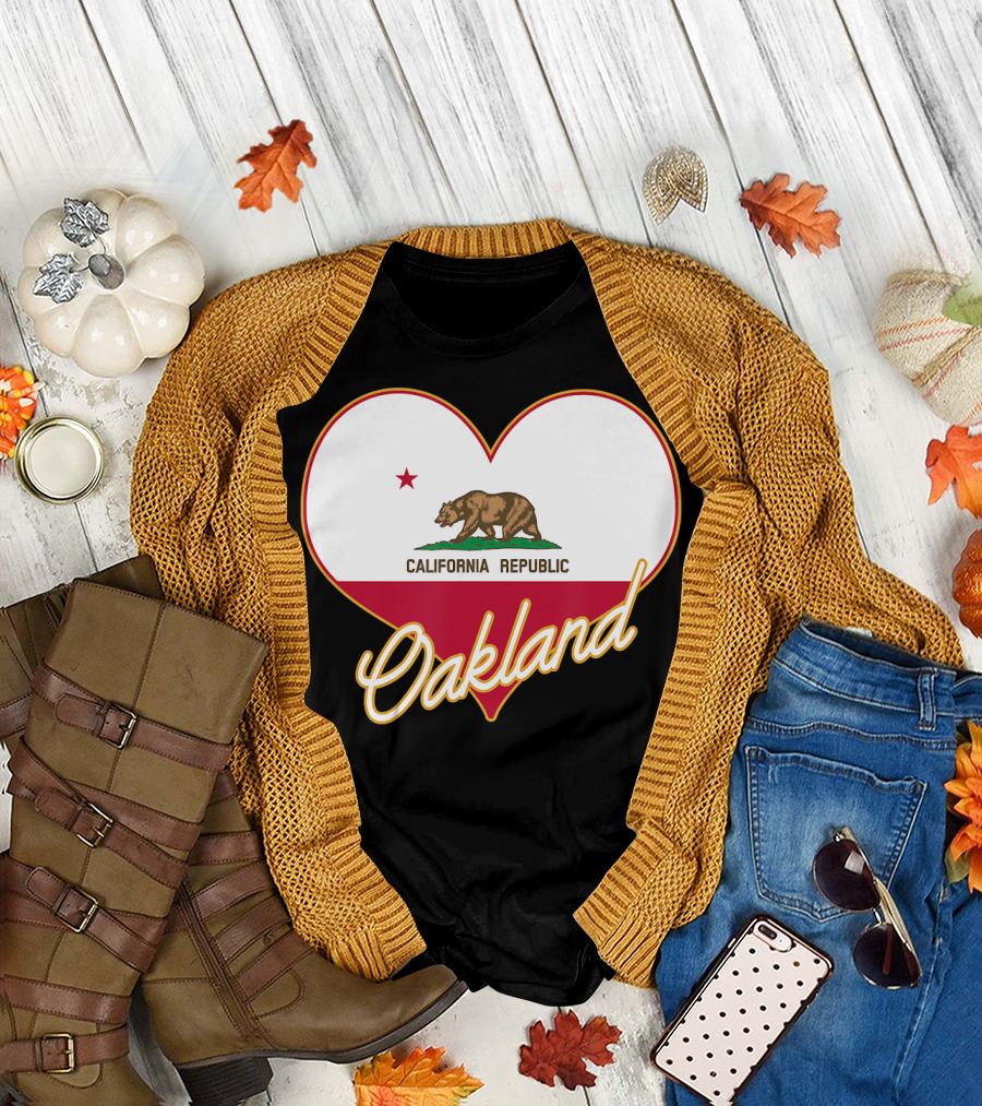 Oakland California Republic State Flag Heart T-Shirt