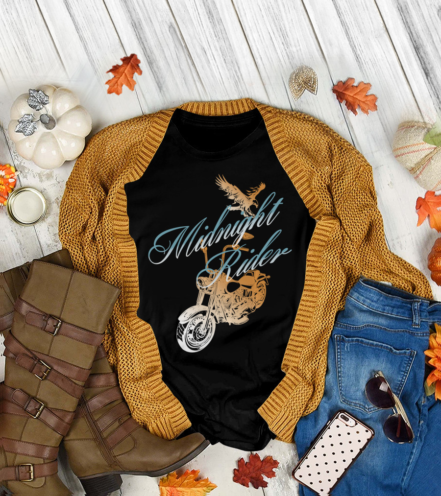 Midnight Rider Vintage Motorcycle with Soaring Eagle T-Shirt