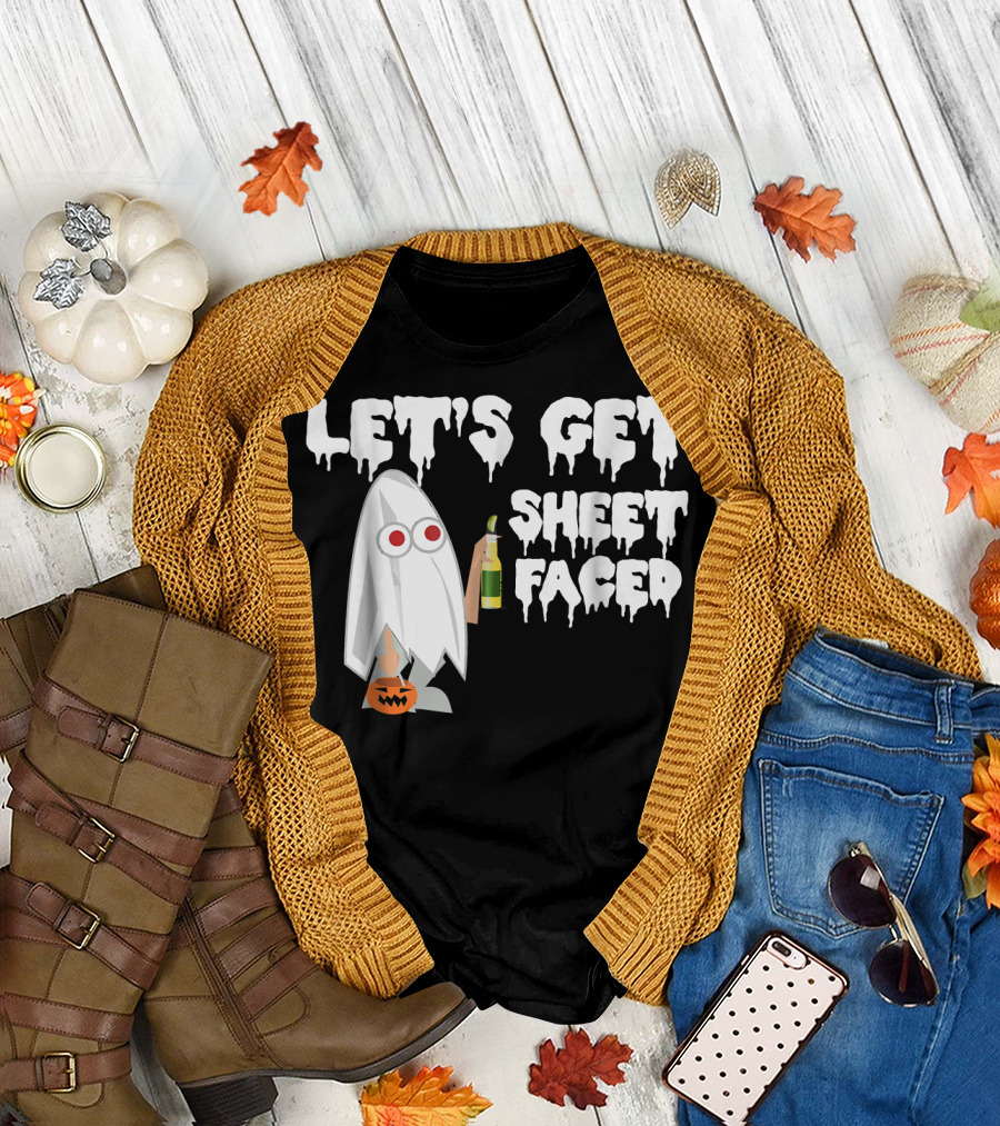 Let's Get Sheet Faced Funny T Halloween Cos T-Shirt