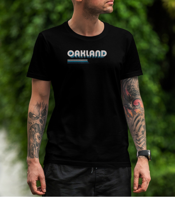 Oakland California Retro 70's Vintage Style With Classic Stripes T-Shirt