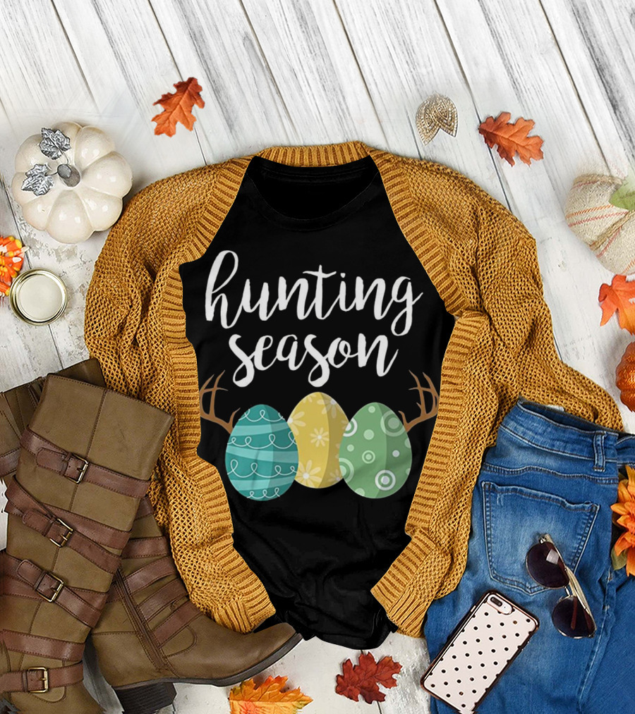 Hunting Season Cute Bunny Eggs Antler T-Shirt