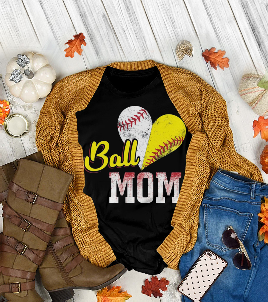 Ball Mom Heart Softball Baseball T-Shirt