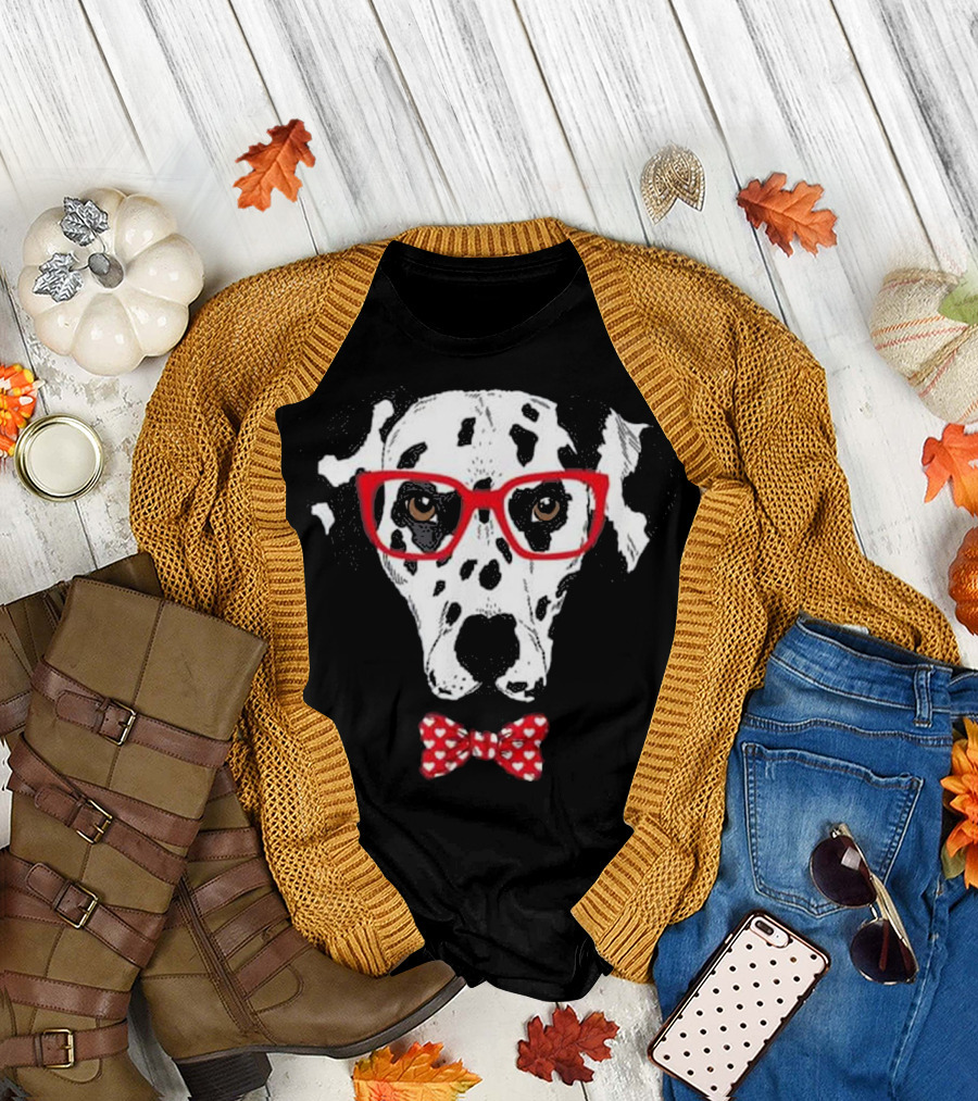 Dalmatian Glasses Bow Tie Red Hearts Dalm T-Shirt