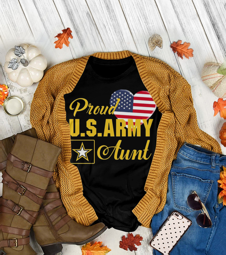 Proud U.S. Army Aunt American Flag Heart Star T-Shirt