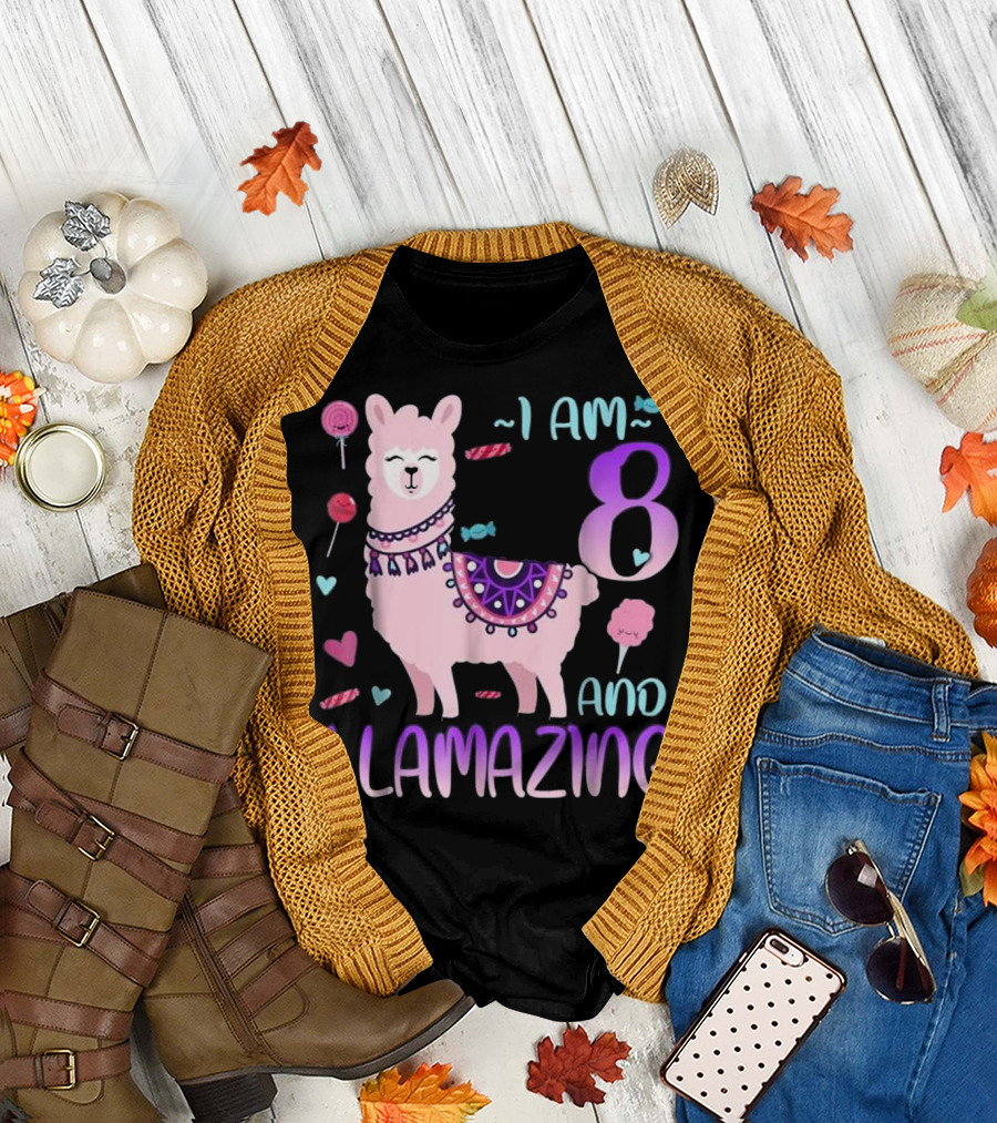 I Am 8 I Am Llamazing 8 Llama T-Shirt