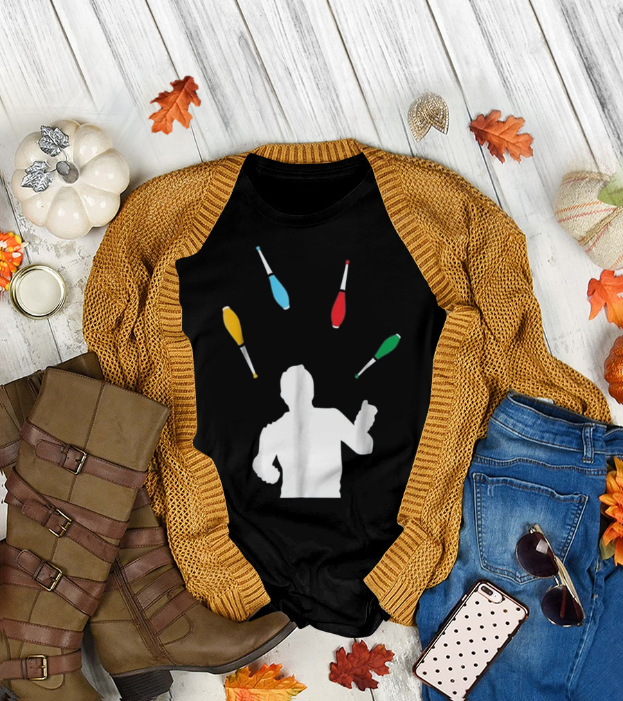 Silhouette Juggler with Colorful Clubs T-Shirt