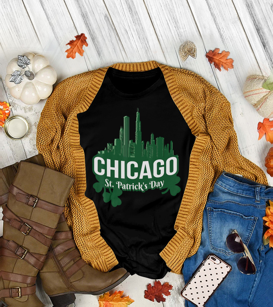 Chicago Shamrock St. Patrick's Day Skyline T-Shirt