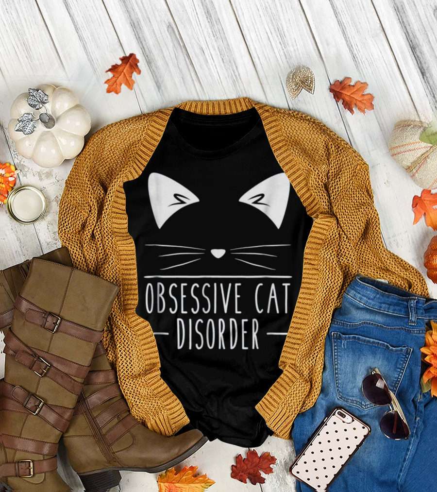 Obsessive Cat Disorder Funny Cute Kit Ear and Whisker T-Shirt