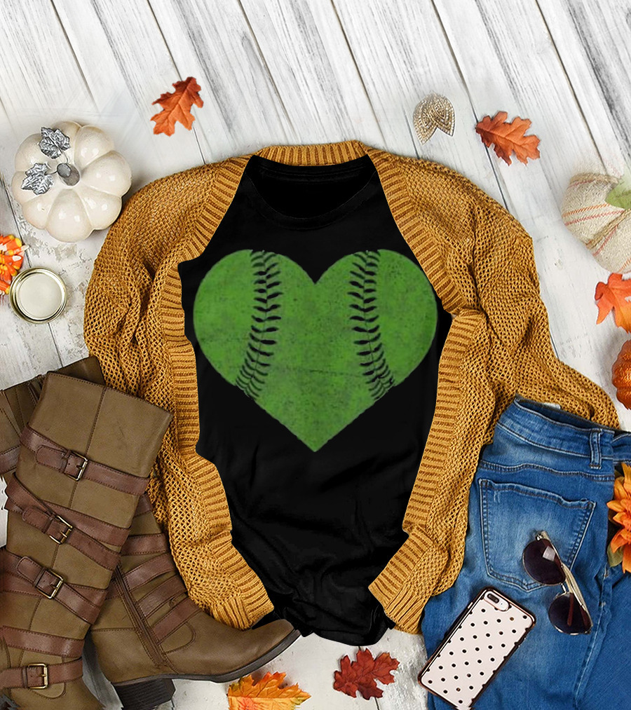 Heart Shaped Green Baseball Softball T-Shirt