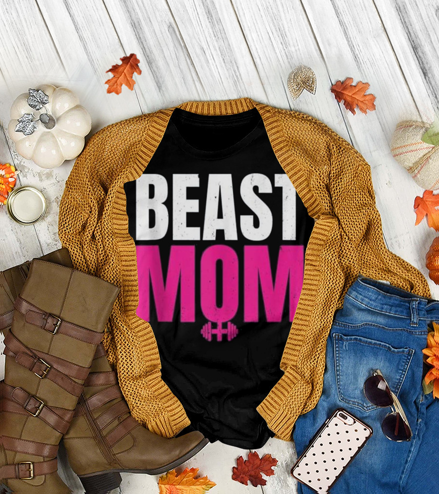 BEAST MOM Fitness Beast Female Symbol Dumbbell T-Shirt