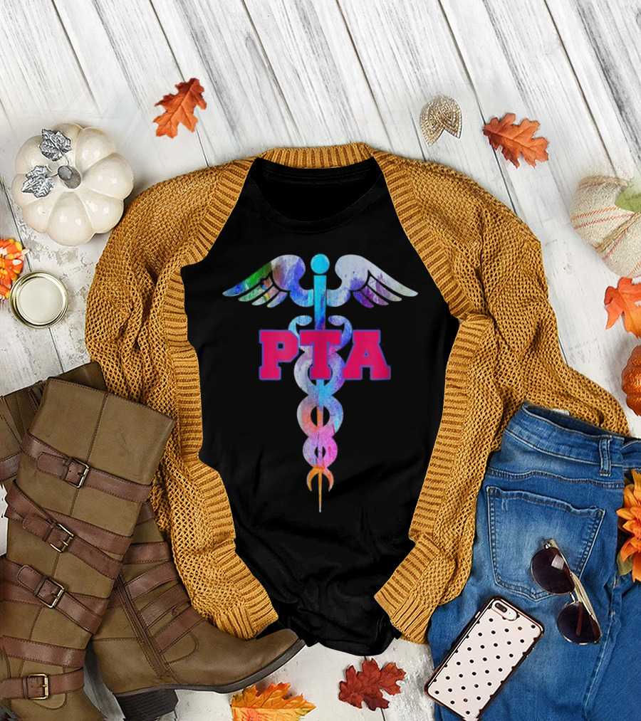 PTA Physical Therapist Assistant Caduceus Icon with Colorful Wings T-Shirt