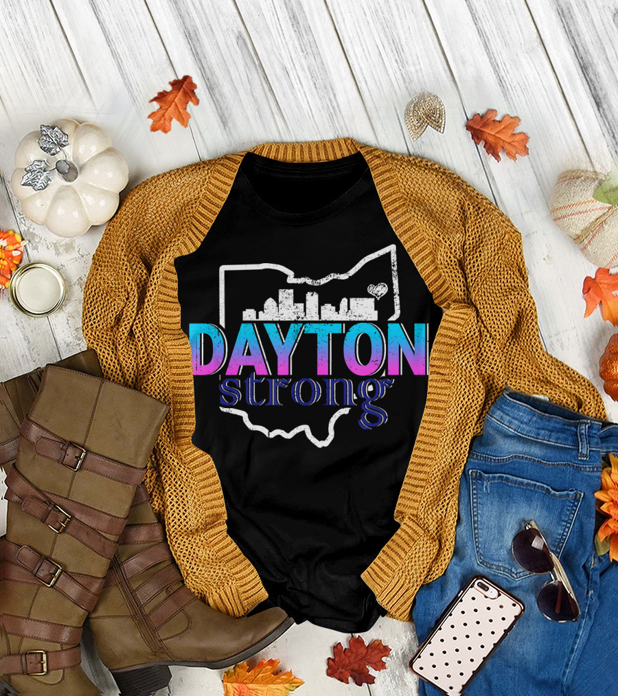 Dayton Ohio Strong Skyline with Heart in State Outline T-Shirt