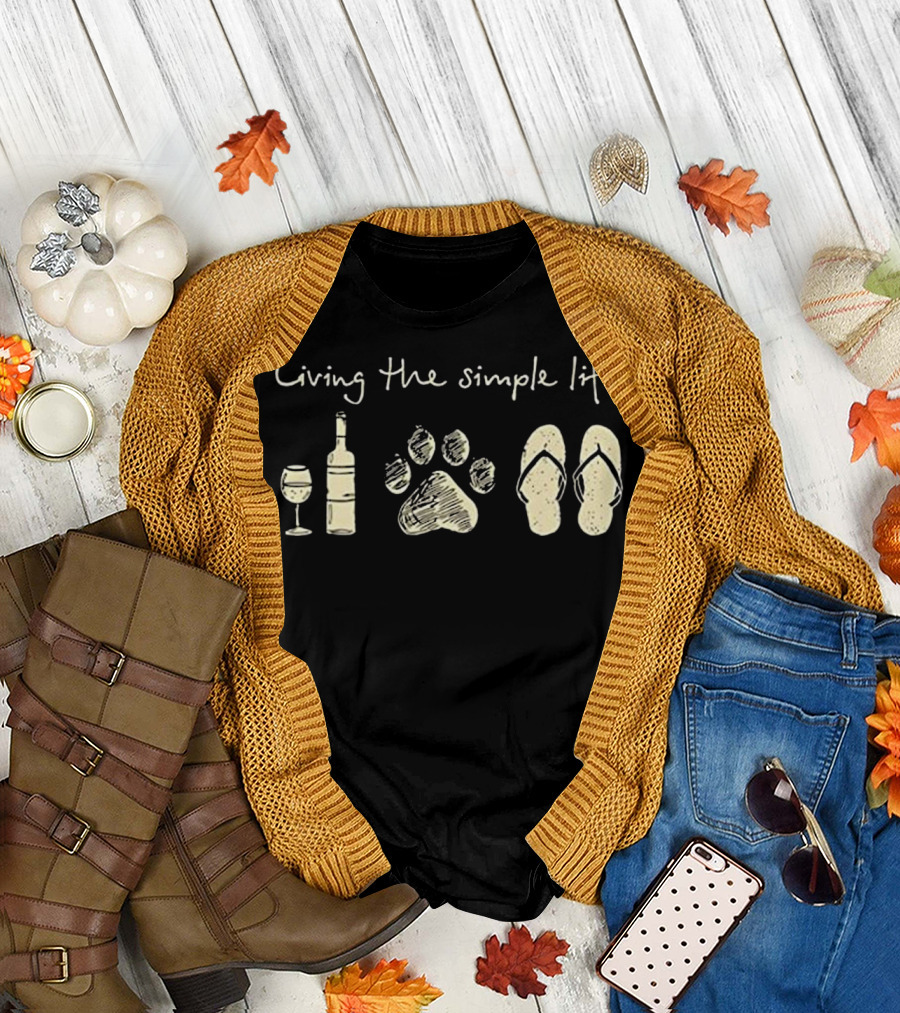 Living the Simple Life Wine Dog Paw and Flip Flops T-Shirt