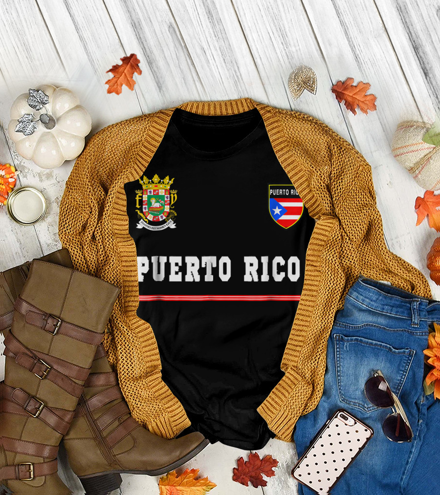 Puerto Rico Coat of Arms and Flag Emblem Soccer Jersey T-Shirt