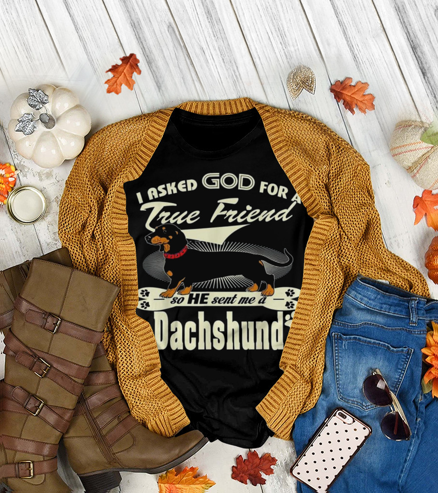 I Asked God for a True Friend So He Sent Me a Dachshund T-Shirt