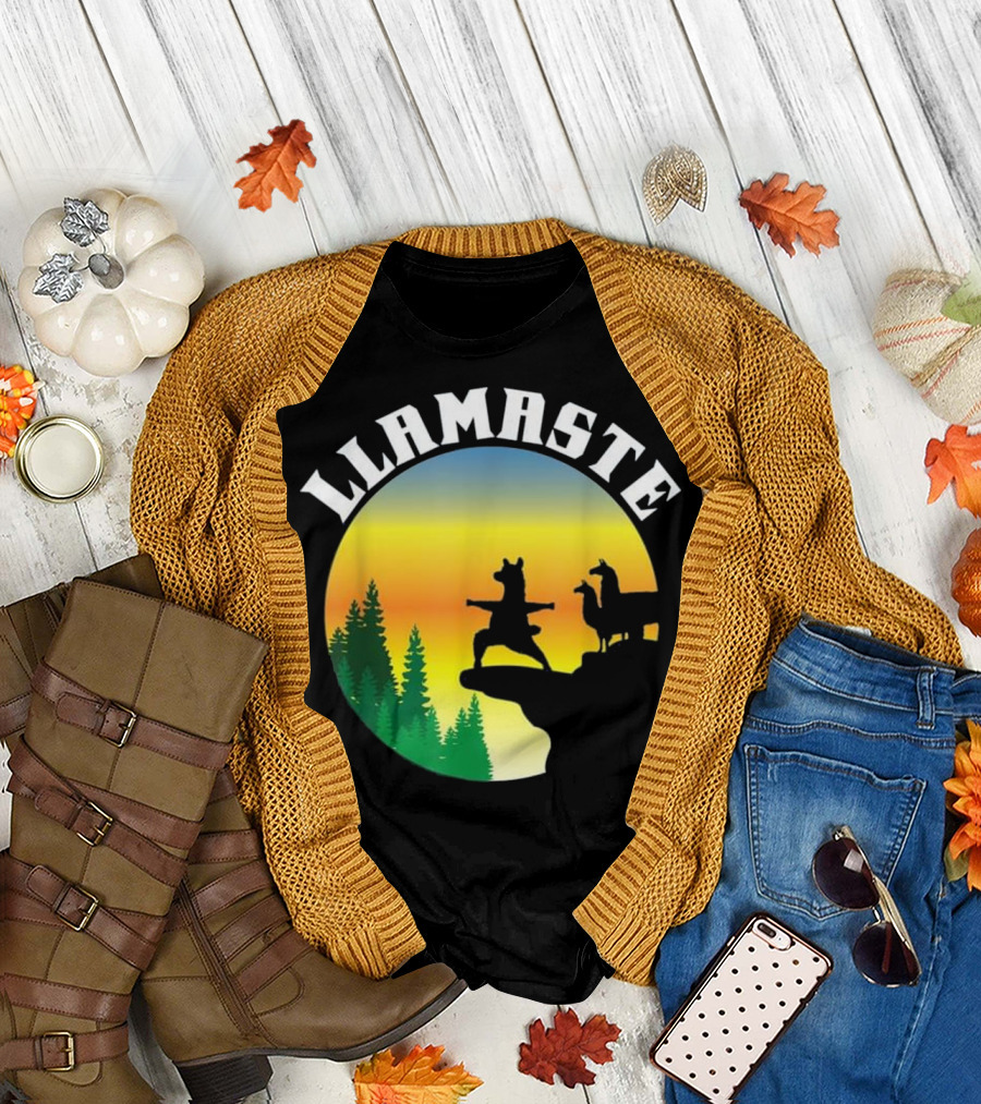 Llamaste Yoga Sunset with Woodland Animals and Mountain T-Shirt