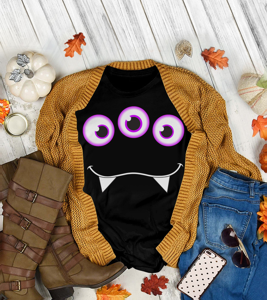 Monster Face Three-Eyed Grinning Creature T-Shirt