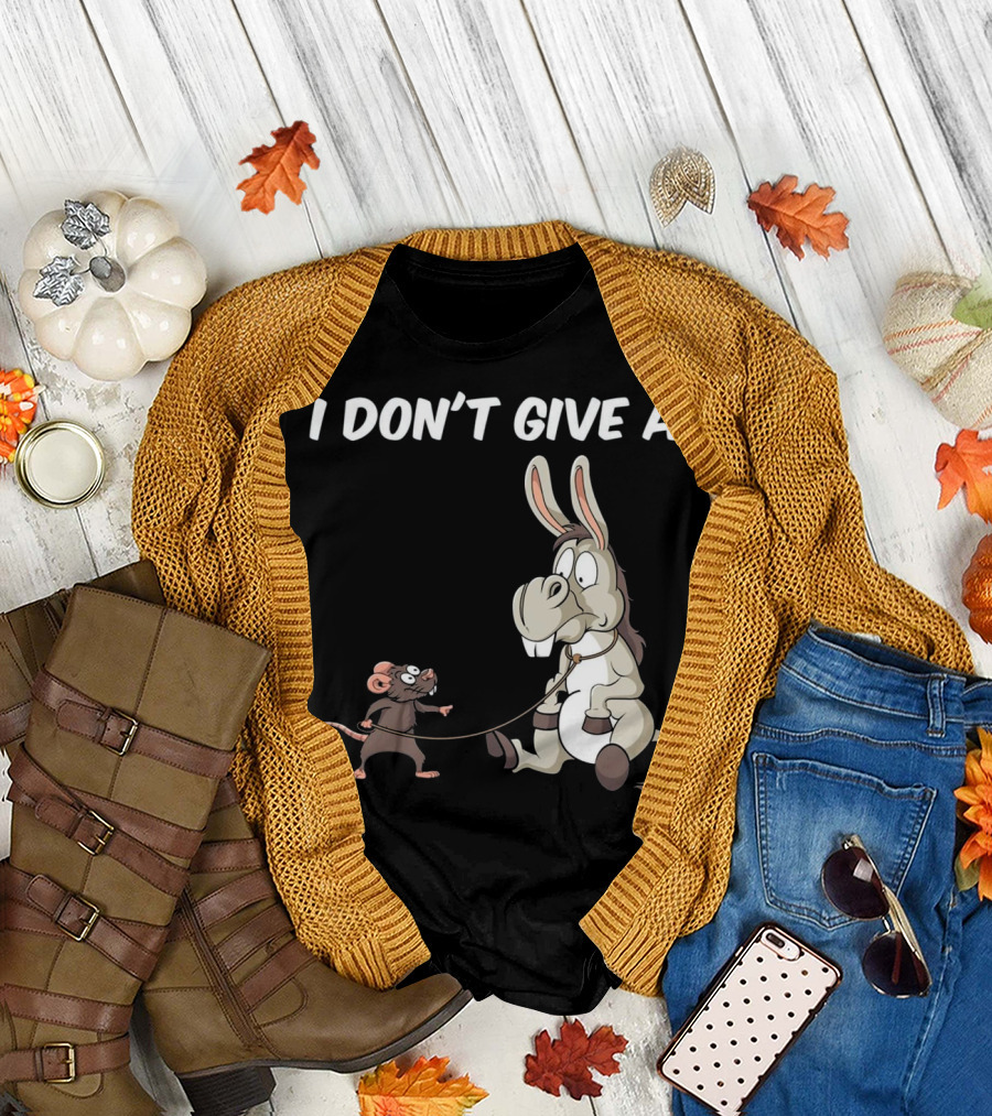 I Don't Give A Rat's Ass Cartoon Mouse Donkey Drawing T-Shirt