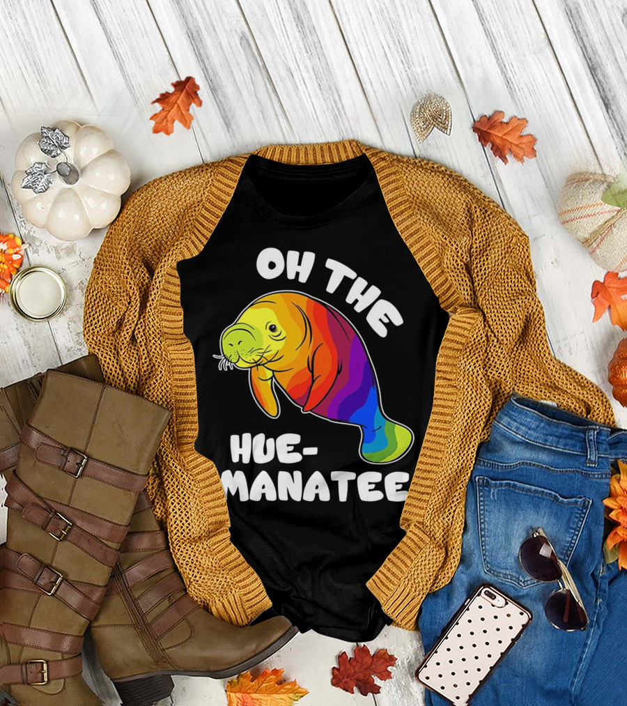 Oh The Hue Manatee Funny Rainbow Manatee T-Shirt